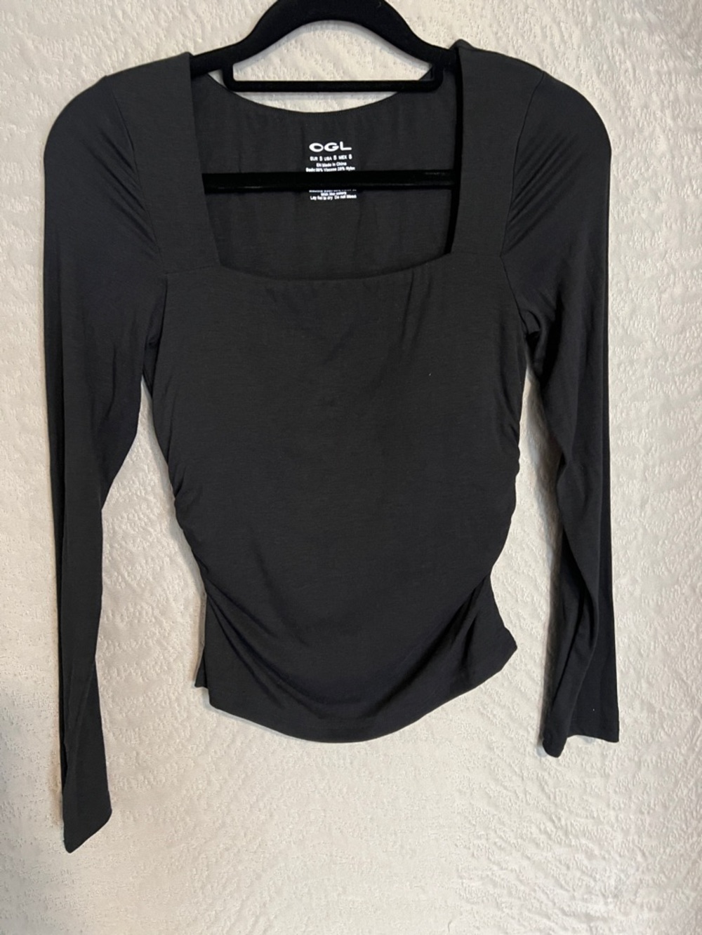 OGL Black Square Neck Long Sleeve Slim-Fit Top With Built In Bra Size S